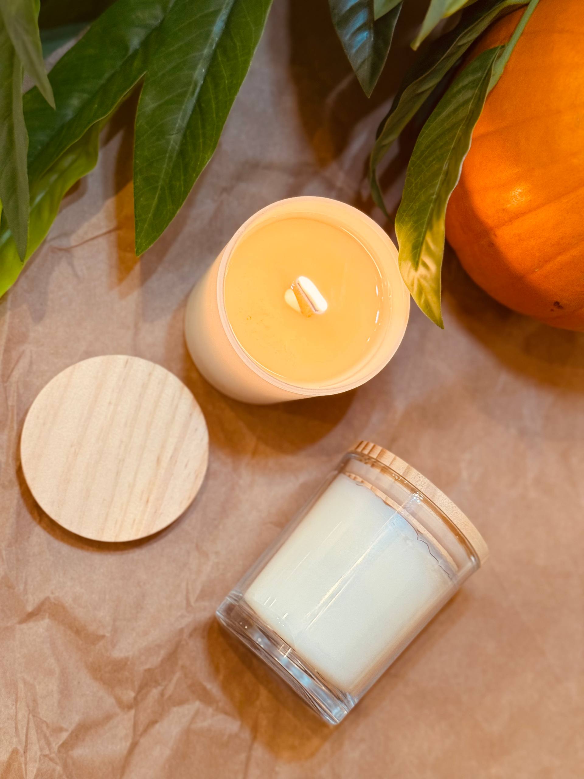 Hand poured soy wax scented candle with wooden wick